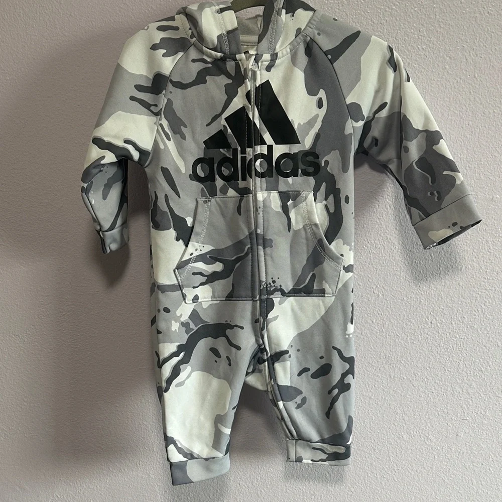 Adidas Black and Gray Camo Infant Hoodie Jumpsuit